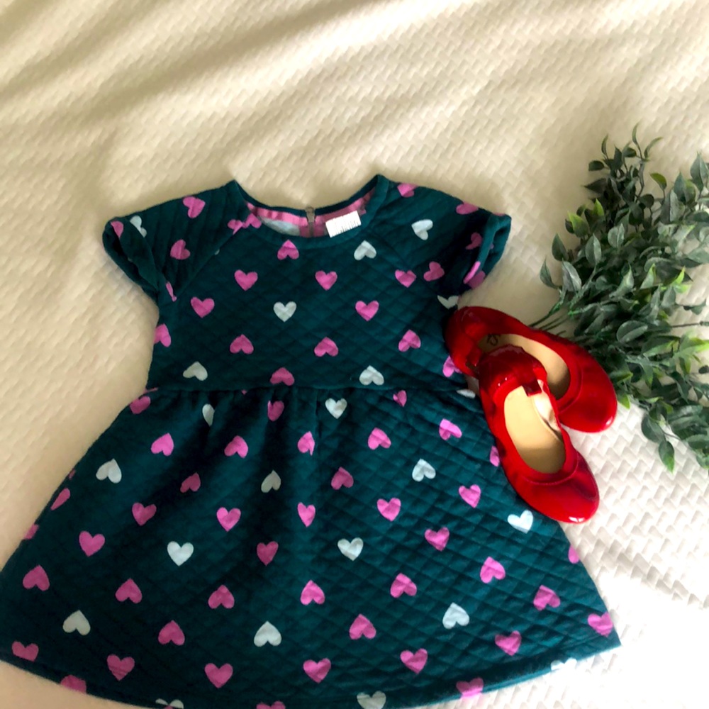 Gymboree green quilted heart dress 4 girls'